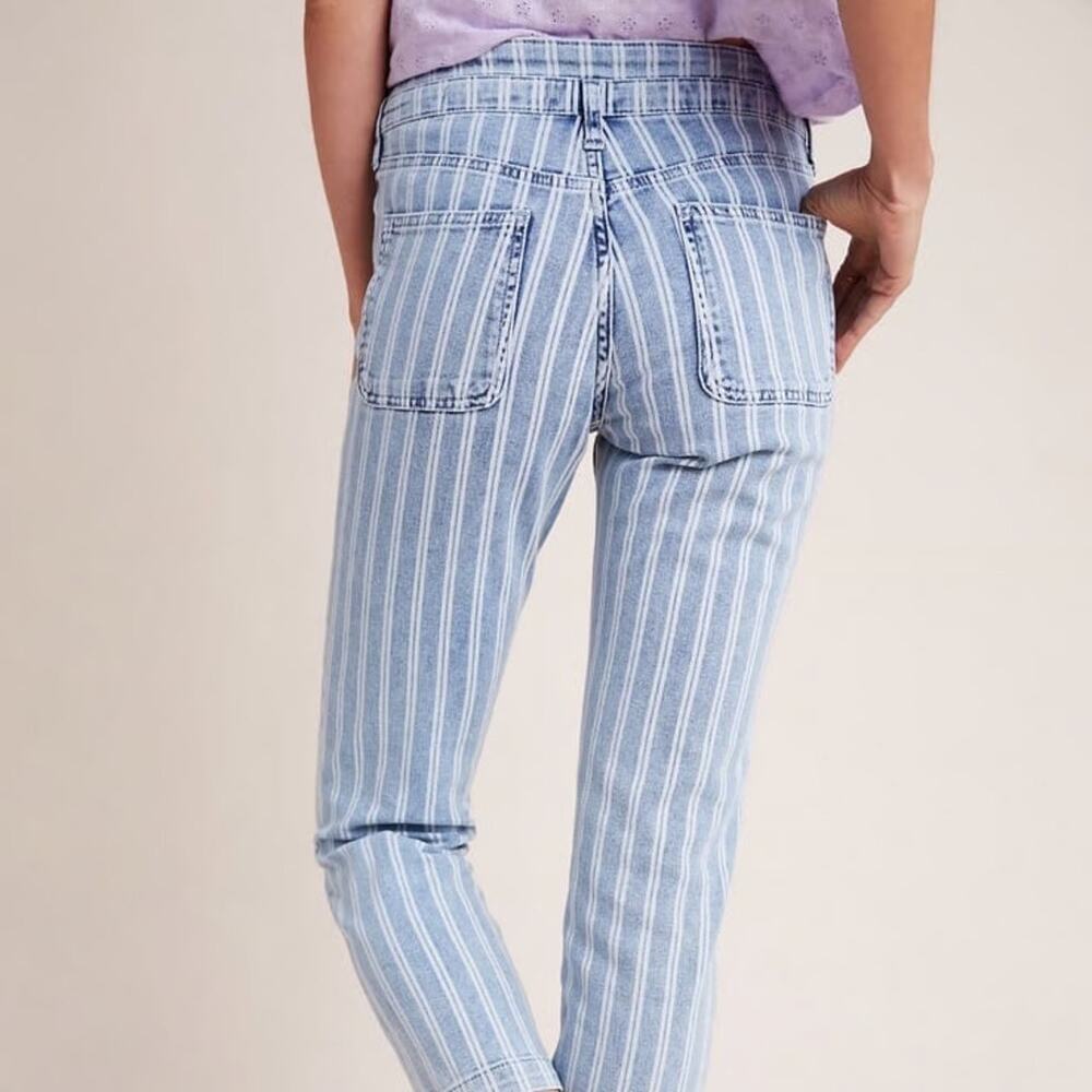 Anthropologie Pilcro High Rise Slim Stripe Acid Wash Crop Jeans 29 Nautical Euro - Picture 15 of 16